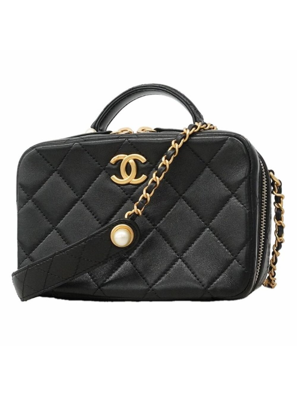 Chanel Vanity Bag Quilted Lambskin Black Gold 2-Way Bag